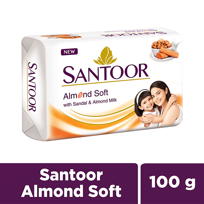 Santoor Skin Softening Soap, Sandal & Almond Milk, 100g