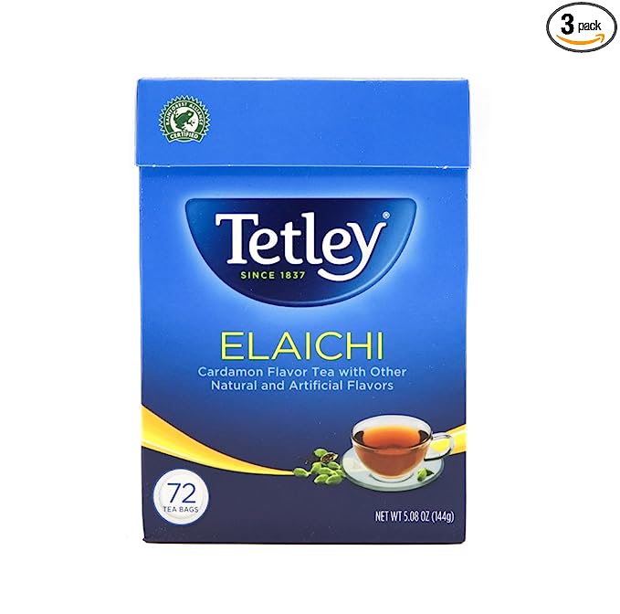 Tetley Elaichi Cardamom Tea (72-Tea Bags) 5.08oz (144g) (Indian Origin)