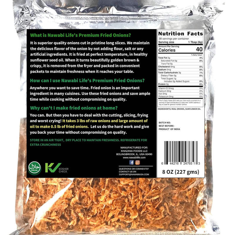 Nawabi Crispy Fried Onions | 100% Natural (Non-GMO) | Gluten Free | KETO Friendly | No Sodium | Low Carb | Resealable Bag by Nawabi Life