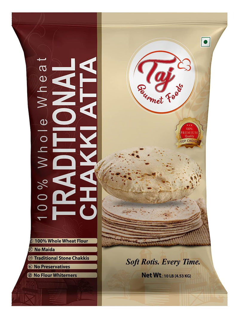 TAJ Chakki Atta, Whole Wheat Flour, Chappati Flour, 10lbs