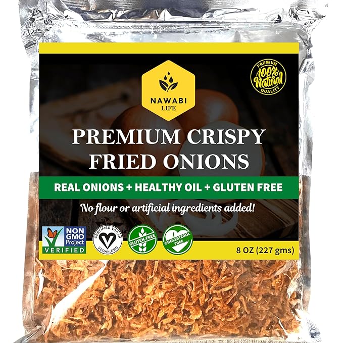 Nawabi Crispy Fried Onions | 100% Natural (Non-GMO) | Gluten Free | KETO Friendly | No Sodium | Low Carb | Resealable Bag by Nawabi Life