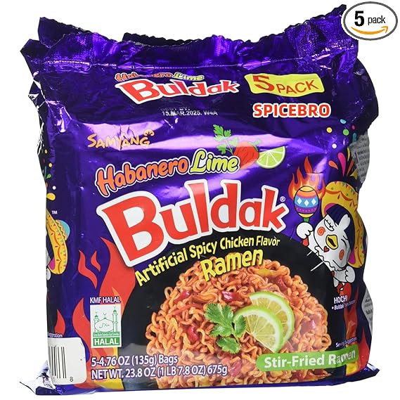 Samyang Buldak Ramen Habanero Lime Hot Chicken Flavor, 4.94oz, 5 pack