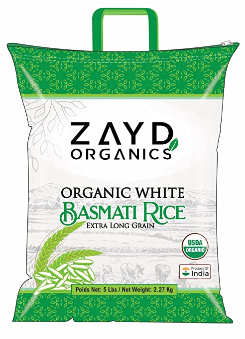 Zayd Organics White Basmati Rice, Indian Origin, USDA Organic, 5lbs