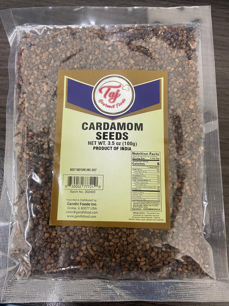 TAJ Cardamom Seeds (Decorticated Cardamom), 3.5oz (100g) Pouch