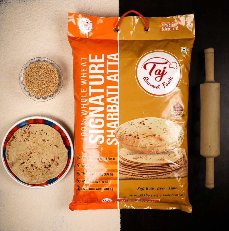 TAJ Signature Sharbati Atta, 100% Whole Wheat Flour, Chappati Flour, 4lbs