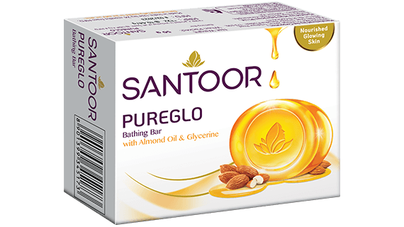 Santoor Pureglo Bathing Bar, Almond Oil & Glycerine, 75g