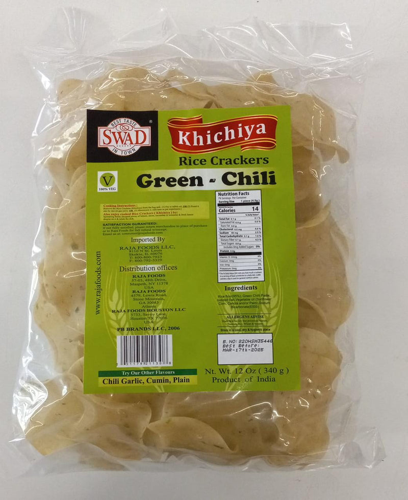 Swad Khichiya Rice Crackers Green Chili 12oz (340g)