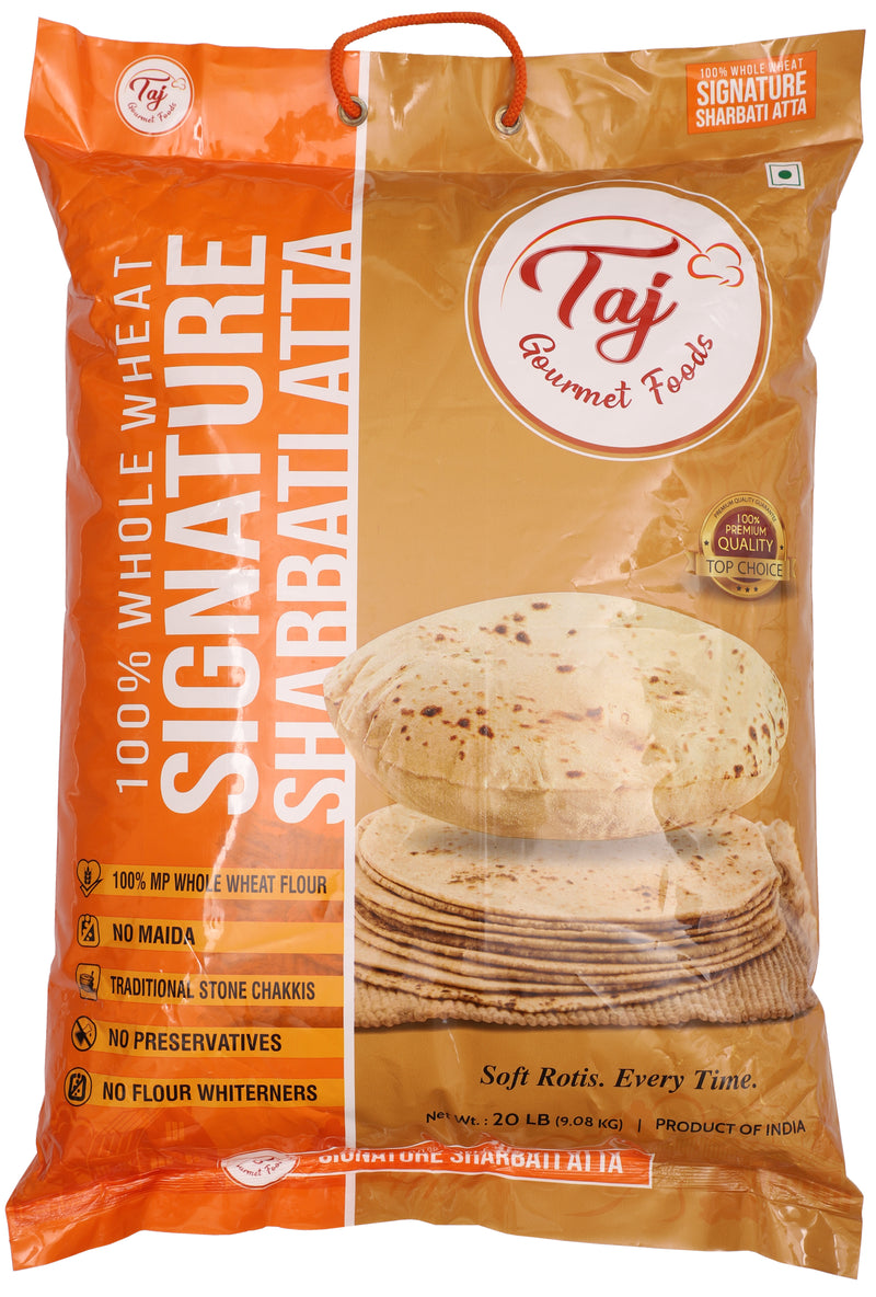 TAJ Signature Sharbati Atta, 100% Whole Wheat Flour, Chappati Flour, 4lbs
