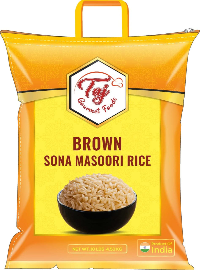 TAJ Brown Sona Masoori Rice, Medium Rice Grain, 10-Pounds
