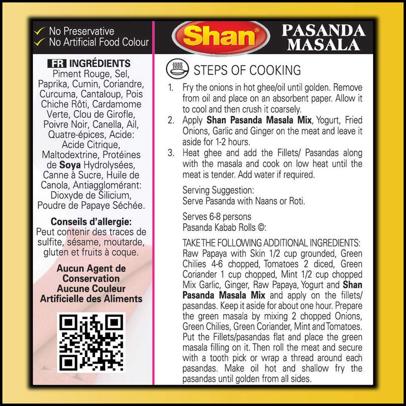 Shan Pasanda Recipe and Seasoning Mix 1.76 oz (50g)
