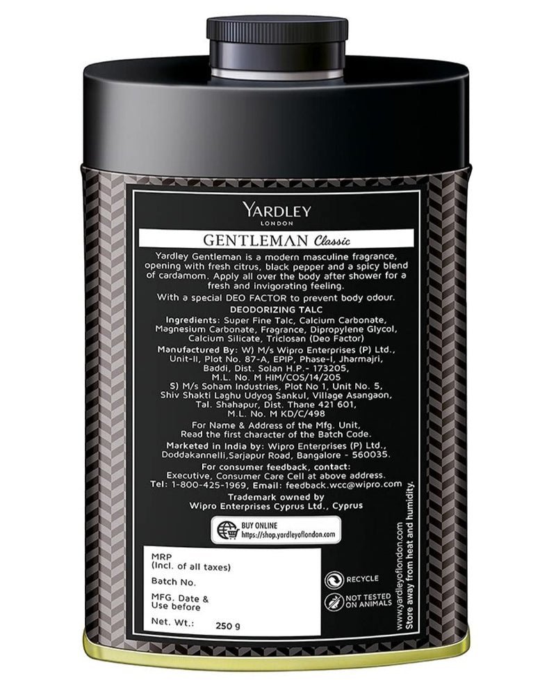 Yardley London Gentleman Classic Deodorizing Talc Powder for Men, 250g