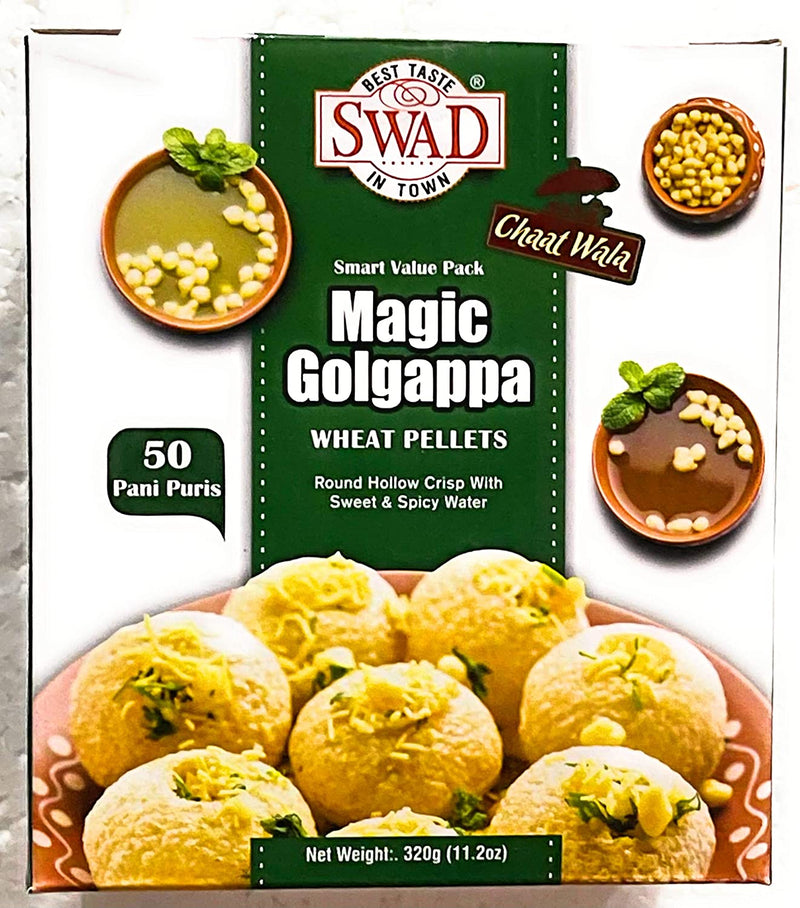 Swad Magic Golgappa (Wheat Pallets) - Round Hollow Crisp with Sweet & Spicy Water -11.2oz ( 320g)