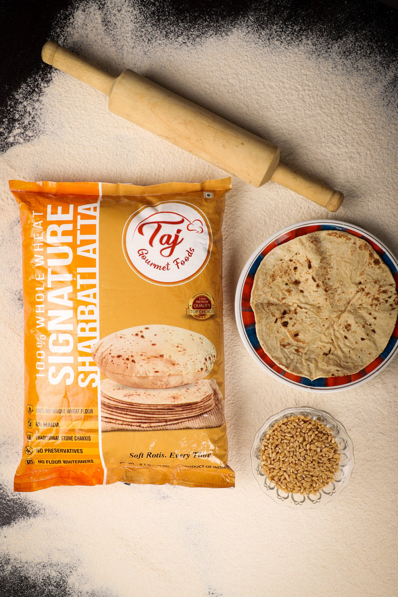 TAJ Signature Sharbati Atta, 100% Whole Wheat Flour, Chappati Flour, 20lbs
