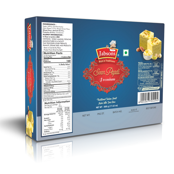 Jabsons Soan Papdi (Desi Ghee), 500g, Best Before 31 January 2024