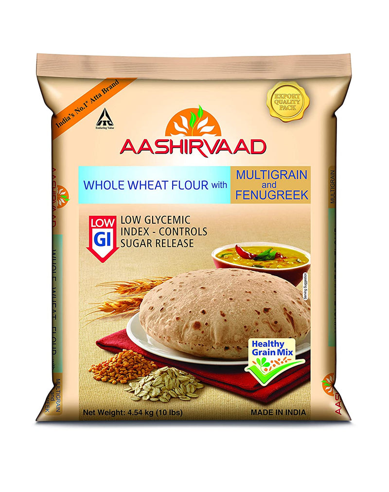Aashirvaad Low Glycemic Index Whole Wheat Flour with Multigrain & Fenugreek, 10lbs